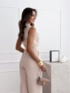 V-neck Sleeveless Jumpsuit With Belt Design Summer Fashion Trousers Women's Clothing